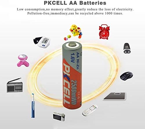 8pcs 2500mWh 1.6V PKCELL Ni-Zn AA Rechargeable Battery For Electronic Products