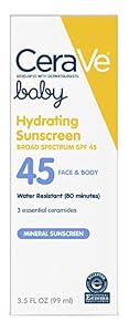 Image of CeraVe Mineral Baby Sunscreen SPF 45 | 3.5 Ounce | Baby Lotion Sunblock to Protect Delicate Skin | Paraben, Sulfate & Fragrance Free