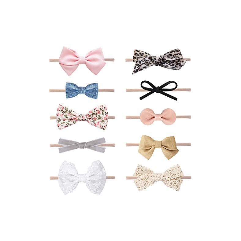 Baby Girl Headbands and Bows, Newborn Infant Toddler Nylon Hairbands Hair Accessories by LittleJoJo
