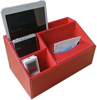 Storage Compartments Multifunctional Desktop Leather Storage Box Desktop Stationery Storage Box Collection, Business Card/Pen/Pencil/Mobile Phone /Remote Control Holder Desk Supplies Organizer (red)
