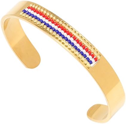 Liuanan Weaving Miyuki Beads Bracelet Bangle for Women Engraving Boho Jewelry Stainless Steel Cuff (18K Gold)