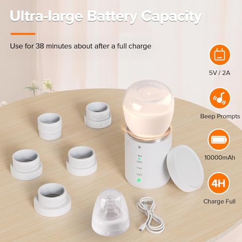 PFUTURE Portable Bottle Warmer, Travel Bottle Warmer with 5Adapters (Notwith Bottle), Rechargeable Portable Bottle Warmer for Travel Precise Temperature & Beep Prompt, for Breastmilk and Baby Milk