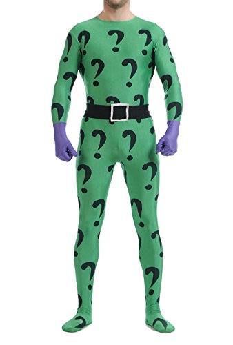 BlackSunnyDay The Riddler Spandex Question Mark Hoodless Bodysuit (XL, B0101)