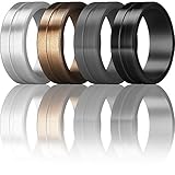 ThunderFit Men's Silicone Rings 4 Pack Rubber Wedding Bands (Grey, Silver, Black, Bronze, 8.5-9 (18.9mm))