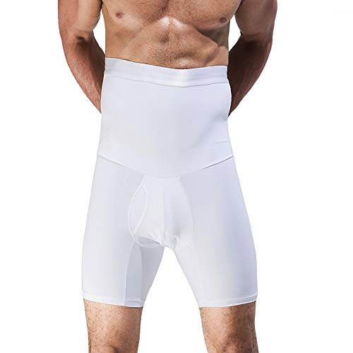 QUAFORT Men Tummy Control Shorts High Waist Slimming Shapewear Body Shaper Leg Underwear Briefs White