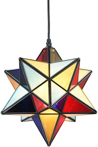 YOBO Lighting Moravian Star Tiffany Style Glass Pendant Chandelier, 12-in