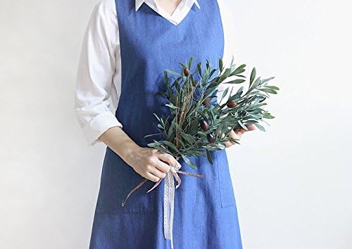 cozymomdeco Chef Works Handmade Apron Japanese Cross Lap Style Natural Linen Apron-Blue Color