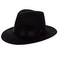 Aerusi Unisex Vintage Wool Felt Wide Brim Outback Fedora Safari Hat, Black