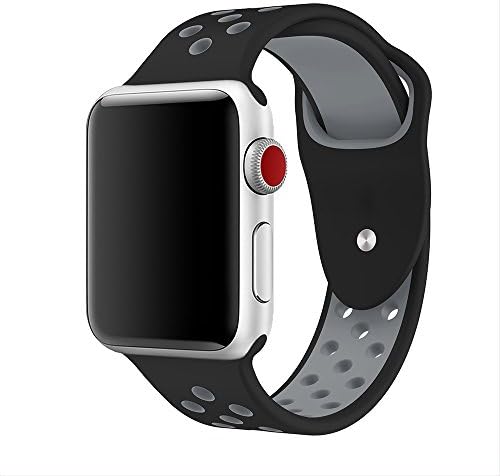 jwacct for Apple Watch Band 42mm, Soft Breathable Silicone Sport Strap Replacement Wristband Bracelet for Apple iWatch Series 3, Series 2, Series 1, Sport, Edition, S/M Size (Black/Gray)