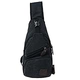 Canvas Chest Pack Crossbody Casual Sling Shoulder Bag(502) (black)