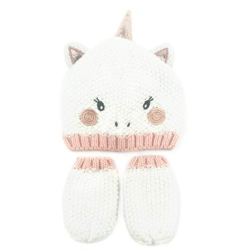 accsa Baby Girl Lovely Pink Unicorn Beanie Hat + Mitten Set for New-Born to 9 Month