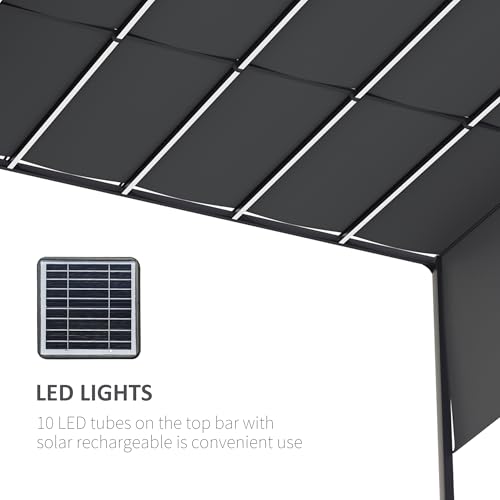 Outsunny 10' x 13' Patio Pergola with Solar Powered LED Lights, Outdoor Metal Pergola with Sun Shade Canopy for Backyard, Garden, Lawn, Dark Grey