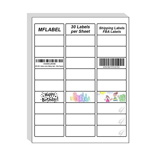 MFLABEL Address Labels, 1"x2-5/8" Mailing Labels, 30-UP White Shipping Labels for Inkjet or Laser Printer, 3000 Sticker Labels (100 Sheets), 30 Labels per Sheet