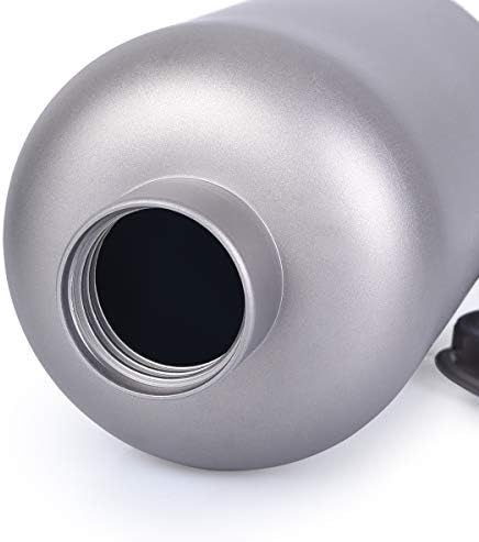 Titanium water bottle with straightforward design and high lid, anti-spill.