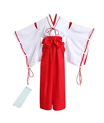 The Traditional Costumes Of Japan - TOKYO-T Japanese Kimono Costumes Inuyasha Kikyou Cosplay Shrine with Tabi Socks (US:M,