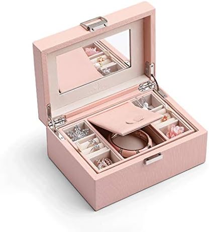 Jewelry Storage Box Portable Multi-Function Jewelry Display Cabinet Wooden Multi-Layer Jewelry Box Length 21cm Width 15cm Height 9.8cm (Color : Pink)