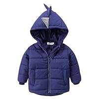 ZIYOYOR Baby Boys Winter Dinosaur Hooded Puffer Coat Snowsuit Outerwear Jacket (5-6T, Navy Blue)