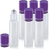 Glass Roller Bottles with Stainless Steel Roller Balls Essential Oil Premium Frosted White Glass Bottles 10ml-Metal Balls,Roll on Bottle for Aromatherapy,Perfumes and Lip Balms-6 color choices(Purple)