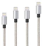 Mingu HSY1002 iPhone Charger, 3'/ 6'/10' Nylon Braided Cord Lightning Cable to USB Charging Cable for iPhone 7/7 Plus/6s/6/5s/5c/5/SE, iPad Pro, Air, mini, iPod - Gold and Grey - 4 Piece