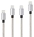 Mingu HSY1002 iPhone Charger, 3'/ 6'/10' Nylon Braided Cord Lightning Cable to USB Charging Cable for iPhone 7/7 Plus/6s/6/5s/5c/5/SE, iPad Pro, Air, mini, iPod - Gold and Grey - 4 Piece