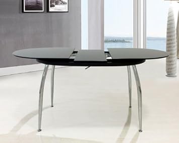Amazon De Oval Full Black Ausziehbarer Esstisch Glas Tab Optional Mit 4 Stuhlen Aus Kunstleder Schwarz With X4 Zeex Chairs