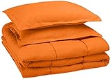 AmazonBasics Easy-Wash Microfiber Kid's Comforter and Pillow Sham Set - Full or Queen, Bright Orange