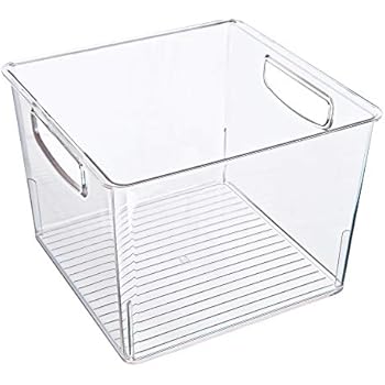 Ambergron Refrigerator Freezer Clear Storage Organizer Bins, Food Plastic Containers for Home and Kitchen, Transparent Pick-up Box, No BPA, 1 pack