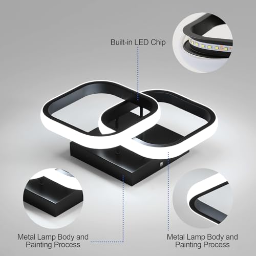 Comely 2 Packs Modern LED Ceiling Light, 22W 2475LM Small Square Indoor LED Ceiling Lamp for Bedroom, Hallway, Balcony, White Light 6500K, Black, 24 cm
