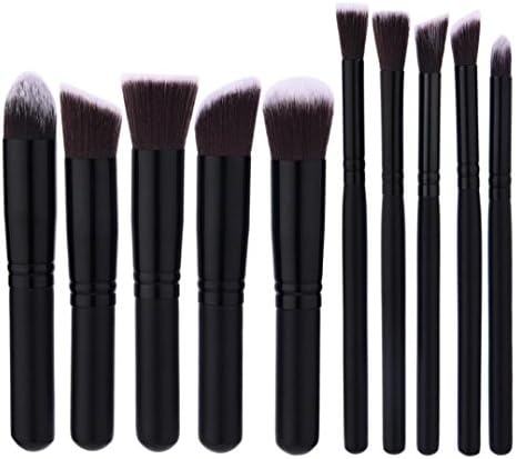 Wakeu 10pc Makeup Brush Set Synthetic Kabuki Professional Eyeshadow Face Powder Lip Make up Brush Kit (Black)