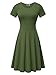 HUHOT Women Short Sleeve Round Neck Summer Casual Flared Midi Dress (Medium, Moss Green)