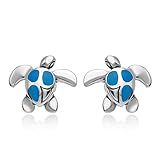 925 Sterling Silver Beautiful Inlay Sea Turtle Post Stud Earrings 12 mm Women Jewelry
