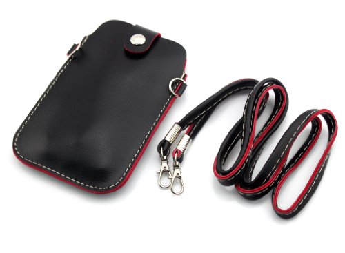 Big Dragonfly Universal Multifunctional PU Leather Mini Mobile Phone Bag Pouch/Purse with Shoulder Strap and Metal Button for Iphone5 5S 5C Iphone4 4s Samsung Galaxy Note2 Note3 S4 S3 HTC and Other Mobile Phone (Black)