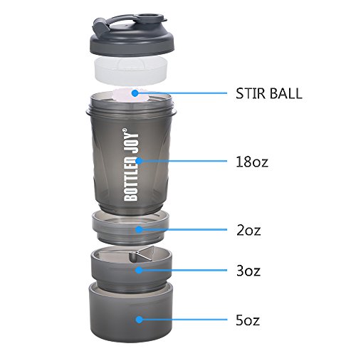 3 in 1 Protein Shaker Bottle BPA-Free Sports Water Bottle With Twist and Lock Storage Leakproof Mix Shake Bottle 20 oz 600ml Gray - Thumbnail 2