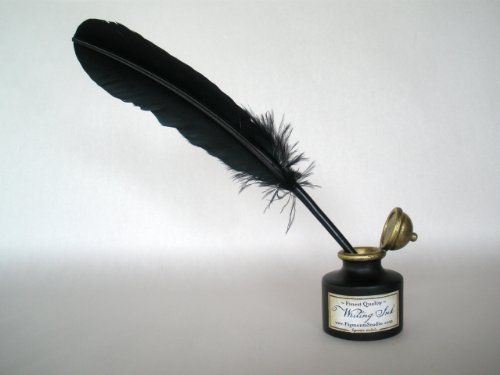 Figments Studio Vintage Collection Inkwell Pen Holder and Ballpoint Feather Pen Set