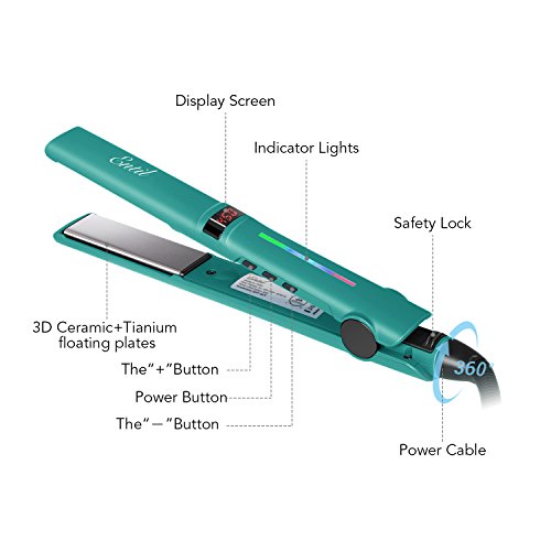 Hair Straightener, Entil Flat Iron with 1 inch Ionic Ceramic Titanium Plates, Professional Salon Tool, Dual Voltage, Digital Controls for Women with Curly Long Short Thick Fine Thin Wavy Hair Travel