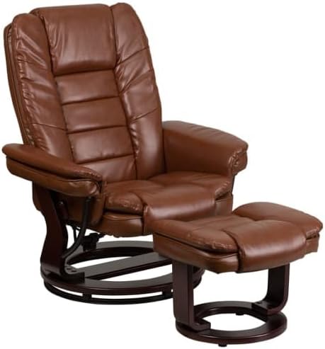 Delacora BT-7818-VIN-GG 41 Inch Tall Wood Framed LeatherSoft Standard Swivel Recliner with Ottoman
