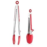 Zanmini Kitchen Tongs, Stainless-Steel Cooking Tongs With Silicone Tips, Non-Stick Locking Tongs For Baking, Barbecue, Salad, Grilling, Frying, Set Of 2 (9