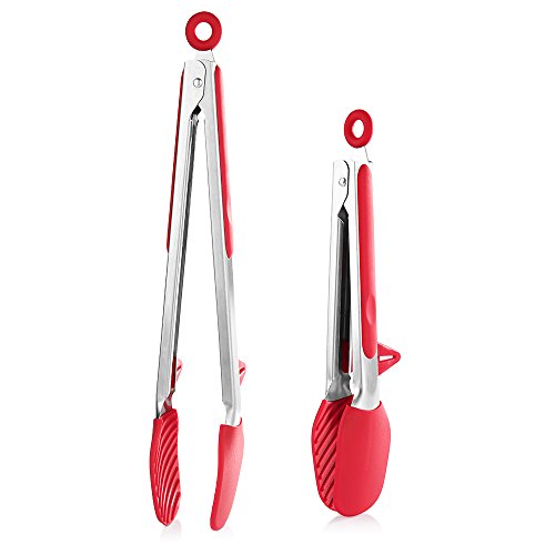 Zanmini Kitchen Tongs, Stainless-Steel Cooking Tongs With Silicone Tips, Non-Stick Locking Tongs For Baking, Barbecue, Salad, Grilling, Frying, Set Of 2 (9