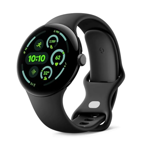 Google Pixel Watch 3 (45 mm) – Android smartwatch with Heart Rate Tracking, Advanced Running from Fitbit, Fitness Insights, 24-Hour Battery – Matte Black Aluminium Case – Obsidian Band – Wi-Fi