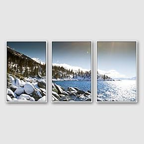 3 Piece Framed Canvas Wall Art for Living Room, Bedroom Lake Tahoe Canvas Prints for Modern Home Decoration Ready to Hang - 16"x24"x3 Panels