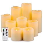 Enpornk Flameless Candles LED Pillar Battery Operated Candles with Remote Timer Ivory Color Set of 9 (D 3" x H 3"/3"/4"/4"/5"/5"/6"/7"/8") YT-00201