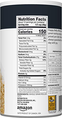 AMAZON BRAND – HAPPY BELLY QUICK COOK OATS, 18 OUNCE