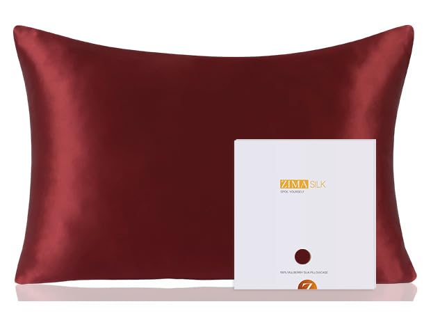 Photo 1 of ZIMASILK 100% Pure Mulberry Silk Pillowcase for Hair and Skin Health,Soft and Smooth,Both Sides Premium Grade 6A Silk,600 Thread Count,with Hidden Zipper,1pc (King 20''x36'',Burgundy)