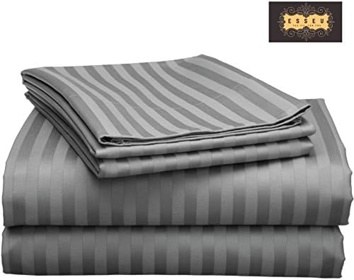 300 Thread Count 100% Cotton Sheet Set, Damask Stripe,Soft Sateen Weave, Deep Pockets,Home &amp; Hotel Collection,Luxury Bedding-Bestseller- Super Sale 100% Cotton, by ESSEU (Queen, Elephant Grey)