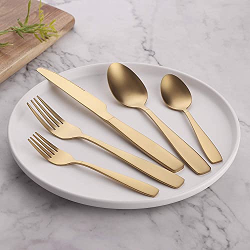 Matte Gold Silverware Set for 4, 20 Piece Matte Gold Flatware, 18/10