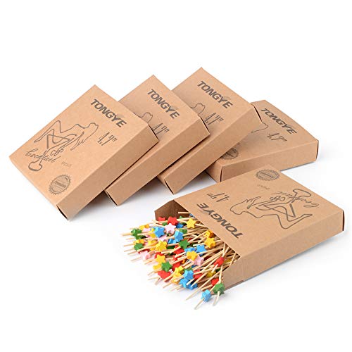 Bamboo Cocktail Picks 4.7 Inch, Handmade Party Toothpicks - Decorative Skewers for Appetizer, Drink, Fruit, Sandwich of Food Drinks Décor Disposable (Color Stars Shape, 100 Counts) - Thumbnail 5