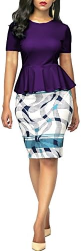 noabat Women's Bodycon Dress Crewneck Peplum Short Sleeve Office Wear to Work