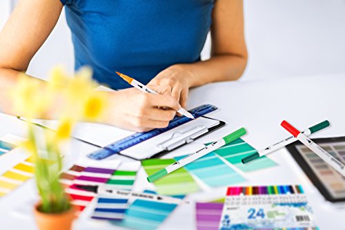 Reaeon Brush Marker Pens Dual Tips, Bullet Journal Fine Point Pen & Calligraphy Markers Set for Adult Coloring Books - 24 Colors Office School and Art Supplies
