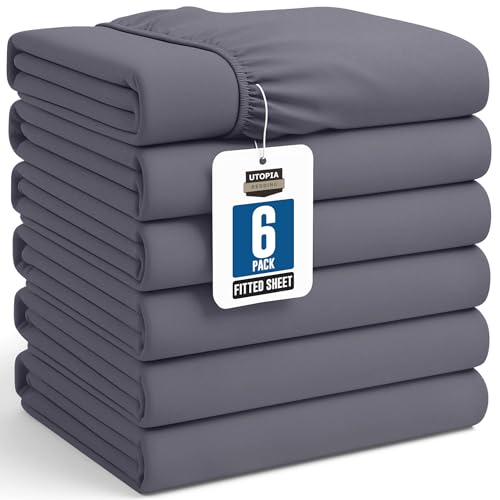 Utopia Bedding Spannbettlaken, Packung mit 6 unteren Laken, aus weicher gebürsteter Mikrofaser, tiefe Taschen, knitterfrei, lichtbeständig, pflegeleic