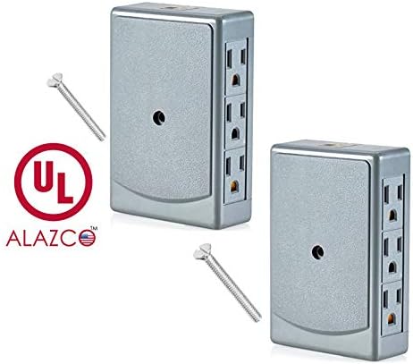 2pc ALAZCO Side Entry 6-Way Electrical Socket Outlet Splitter In-Wall Behind Furniture Desk Small Spaces Travel UL Listed - Comes with 2pc Screws 2" Long